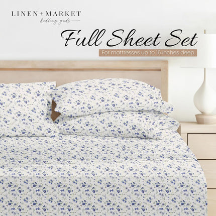 Patterned Microfiber Full Bed Sheet Set, 4 Piece Ultra Soft Deep Pocket Sheets