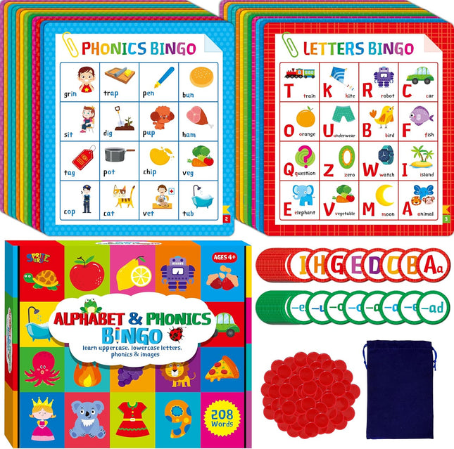 Alphabet Phonics Bingo Game ABC Letters CVC Words Learning Toy Ages 4+