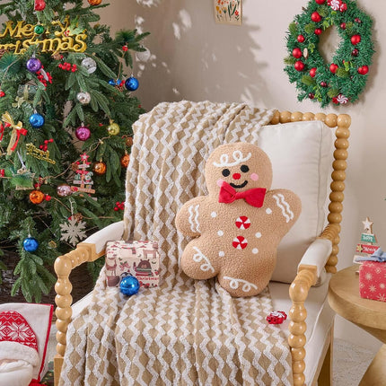 Christmas Gingerbread Boy Pillow Soft Fleece Winter Throw Cushion