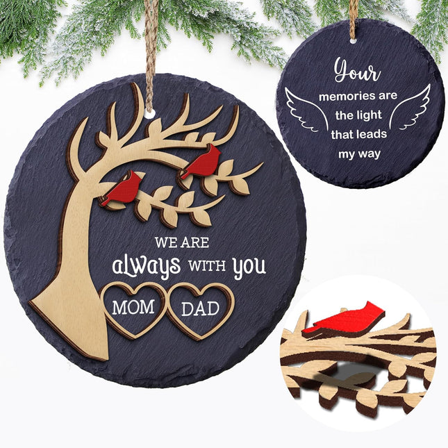 4-Inch Memorial Christmas Ornament – Wooden & Stone Sympathy Keepsake for Loss of Mom/Dad