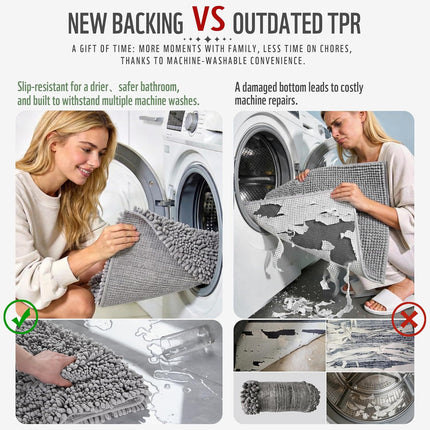 Gray Bathroom Rug – Soft Shaggy Chenille, Absorbent, Non-Slip 24x17