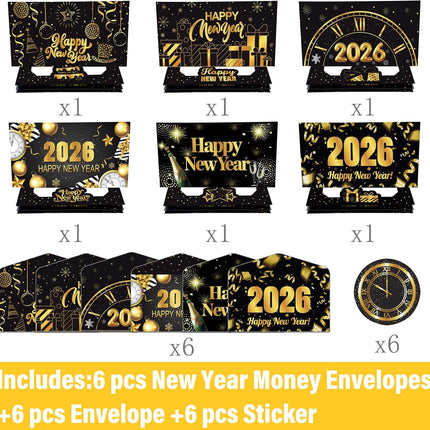 6-Piece 2026 NYE Cash Gift Envelopes – New Year Party Supplies