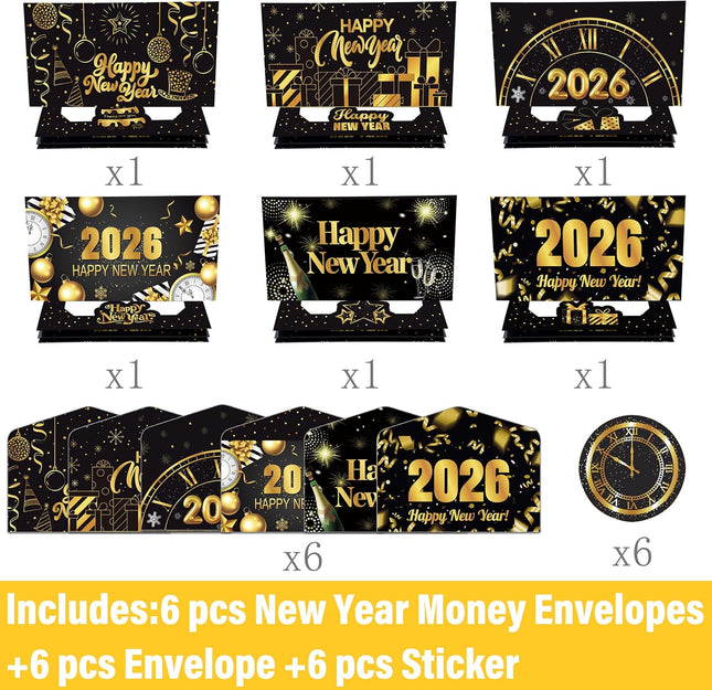 6-Piece 2026 NYE Cash Gift Envelopes – New Year Party Supplies