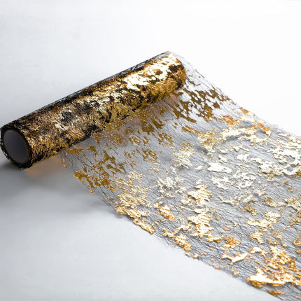 2 Pack Black & Gold Table Runner 11x108 – Glitter Foil Party Decor