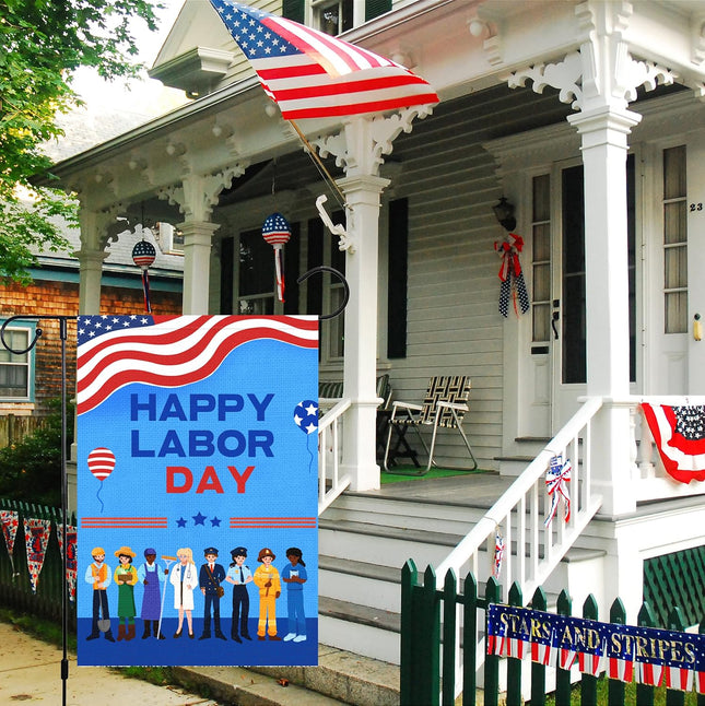 Happy Labor Day Occupations Garden Flag 12x18 Double Sided Burlap Only