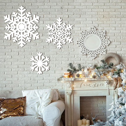 3-Piece Snowflake Wooden Sign Decorations – Christmas Snowflake Shape Signs for Wall Decor