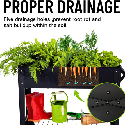 Mobile Elevated Garden Bed with Shelf, Wheels & 400LB Load Capacity