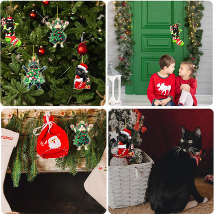 4PCS Black & White Cat Christmas Ornaments – Acrylic Tree Decorations 2025