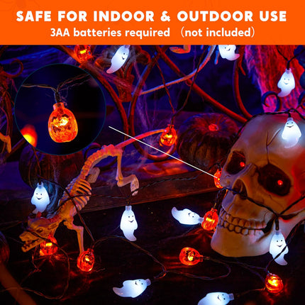Halloween String Lights 19.7FT 30 LED Ghost & Pumpkin Lights, 8 Modes, Battery