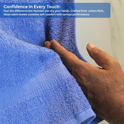 Salon Towel 12-Pack – Soft 100% Cotton, 16x27in, Multipurpose, MID Blue