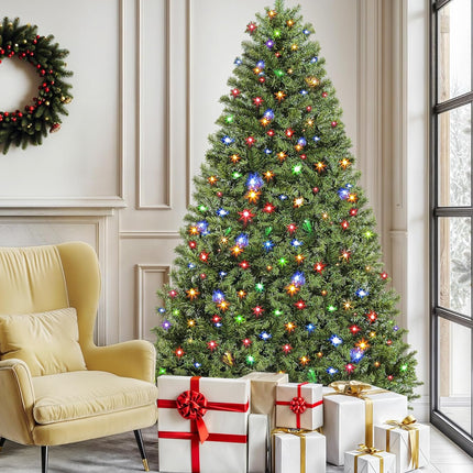 Prelit Christmas Tree 7.5ft – 550 LEDs, 1450 Tips, Remote, Hinged Metal Frame