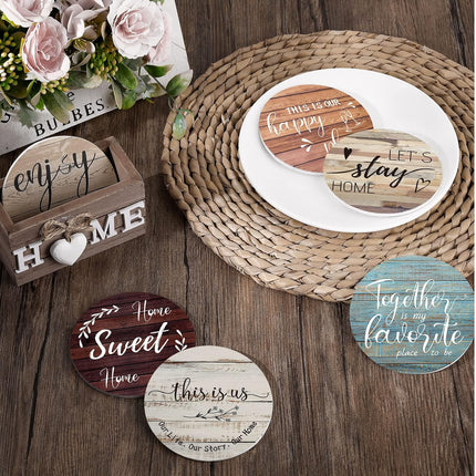 New Home Gift Coaster Set – 6 Wooden Farmhouse Drink Coasters