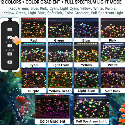 24/7 LED Aquarium Light for 8-12" Tanks, 12-Color Full Spectrum, Auto On/Off, IP68