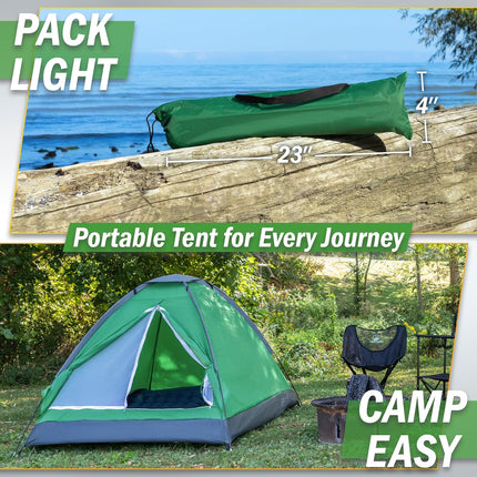 2 Person Camping Tent with Rain Fly & Carry Bag, Lightweight Outdoor Tent for Hiking, Beach & Festivals