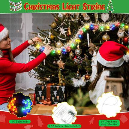 23FT 50 LED Battery Operated Christmas String Lights Globe Starry Fairy Lights