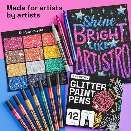 12 PCS Glitter Paint Markers for Ceramic Wood Fabric DIY Craft Extra Fine Tip