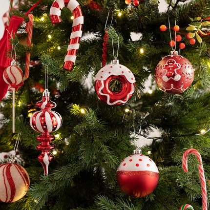 80-Piece Xmas Ball Ornaments – Red & White Candy Cane Tree Decorations, Bulk Set