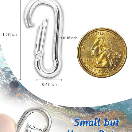 30PCS Mini Carabiner Clips M4 Stainless Steel Spring Snap Hook 1.57in Heavy Duty