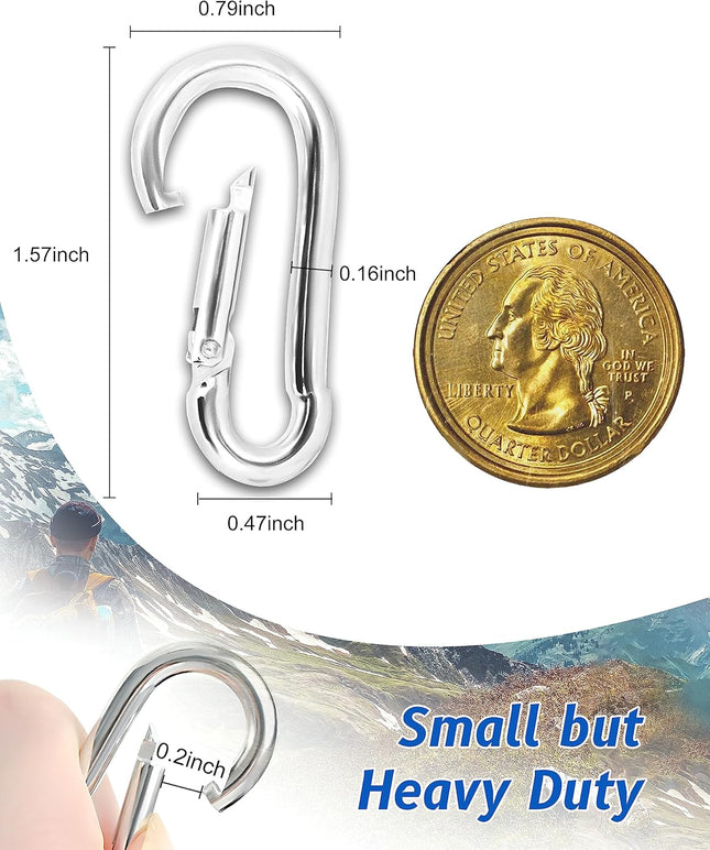30PCS Mini Carabiner Clips M4 Stainless Steel Spring Snap Hook 1.57in Heavy Duty