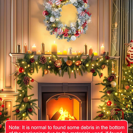 24" Pre-Lit Artificial Christmas Wreath with 50 Warm LED Lights, Pine & Red Berries