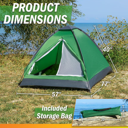 2 Person Camping Tent with Rain Fly & Carry Bag, Lightweight Outdoor Tent for Hiking, Beach & Festivals