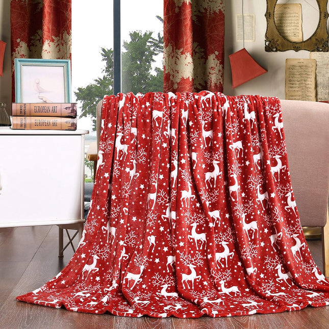 Christmas Fleece Throw Blanket – Velvet Touch, 50x60", Reindeer Print
