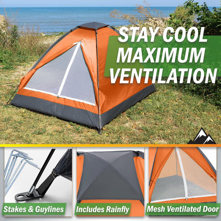 2 Person Camping Tent with Rain Fly & Carry Bag Lightweight Outdoor Shelter