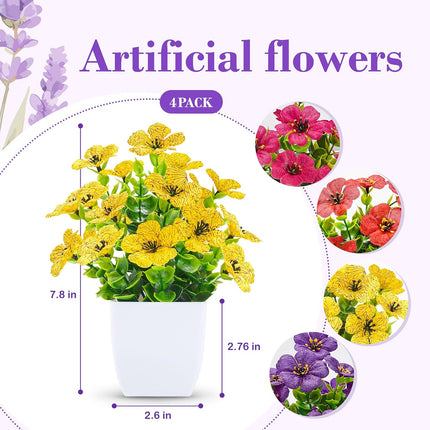 4-Pack Artificial Flowers with Fragrance Tablets – Desk, Bathroom & Bedroom Decor