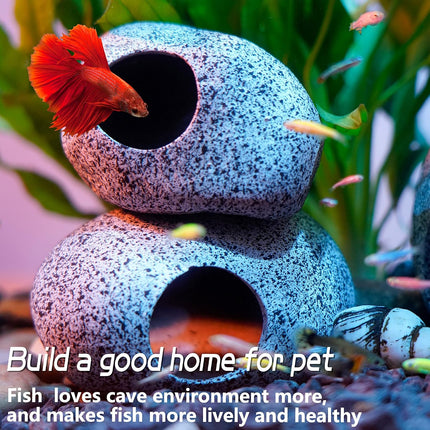 Small Ceramic Aquarium Rock Cave Betta Fish Hideout Shrimp Breeding Tank Decor