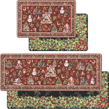 2-Piece Non-Slip Christmas Rug Set, Red Vintage Runners for Kitchen or Office