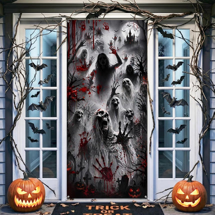 79x35in Halloween Ghost Door Cover Banner, Horror Party Decor for Front Door & Wall