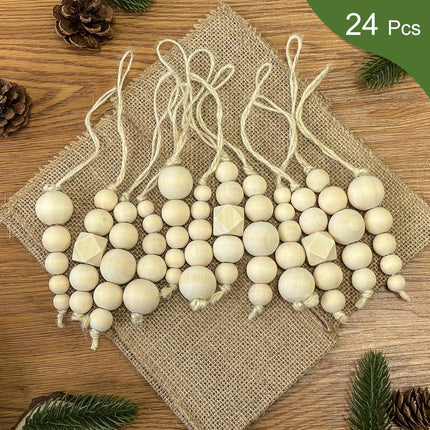 24-Piece Christmas Tree Ornaments, Natural Wooden Beads for Rustic Holiday Decor