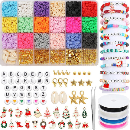 4000+ PCS Clay Beads Bracelet Making Kit 15 Colors Christmas Charms