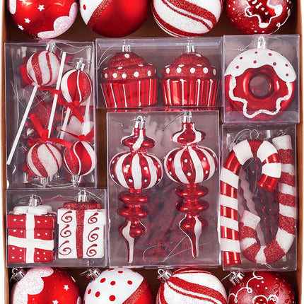 80-Piece Xmas Ball Ornaments – Red & White Candy Cane Tree Decorations, Bulk Set