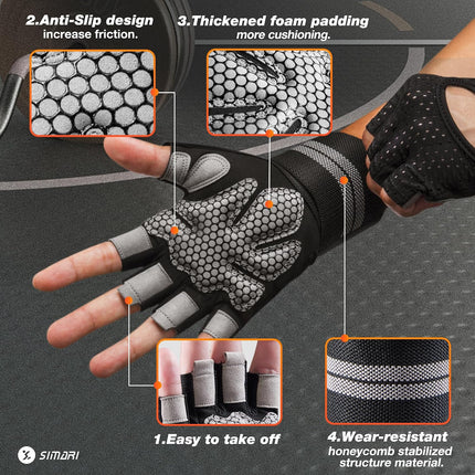 Workout Gloves for Men Women with Wrist Support Weight Lifting Gym Gloves