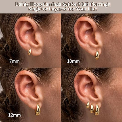 3-Pairs 14K Gold Plated Hoop Earrings – Small Hypoallergenic Huggies