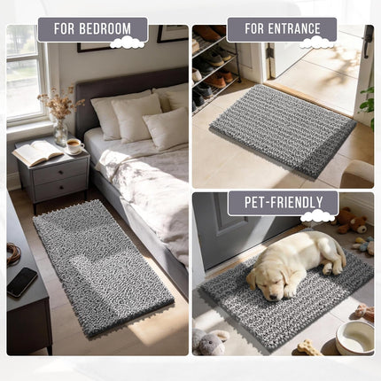 Gray Bathroom Rug – Soft Shaggy Chenille, Absorbent, Non-Slip 24x17