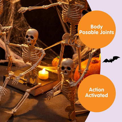 5-Piece 16in Posable Halloween Skeletons, Hanging Graveyard & Haunted House Decor