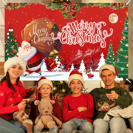 Christmas Backdrop Banner 72x45 Inch, Large Wall Decoration for Kids Holiday Parties