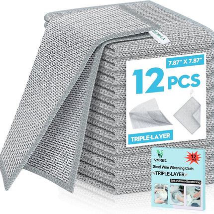 12PCS 3-Layer Non Scratch Wire Dishcloths Multipurpose Cleaning Rags