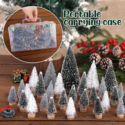 56-Piece Miniature Artificial Christmas Tree Set – Sisal & Frosted Bottle Brush Trees