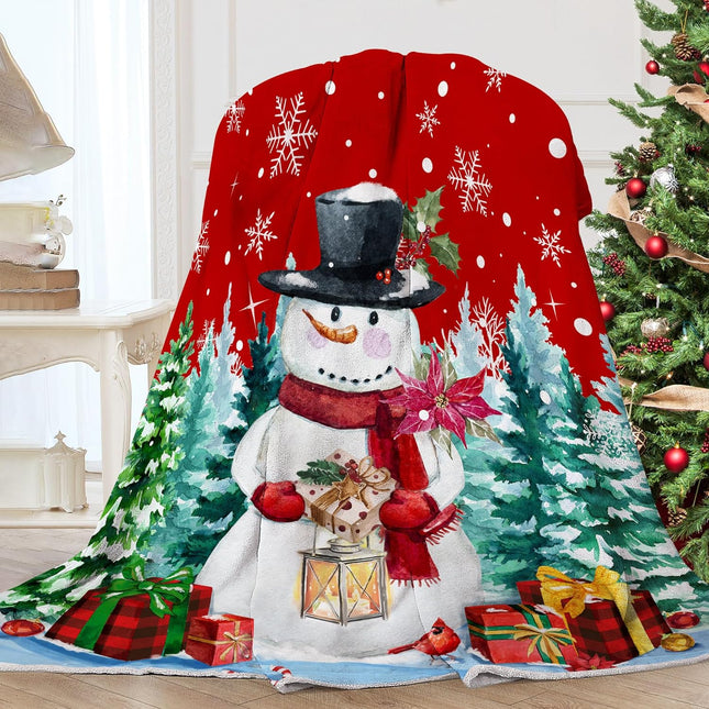 Christmas Blanket, Soft Red Snowman Throw Blanket for Holiday Home Decorations