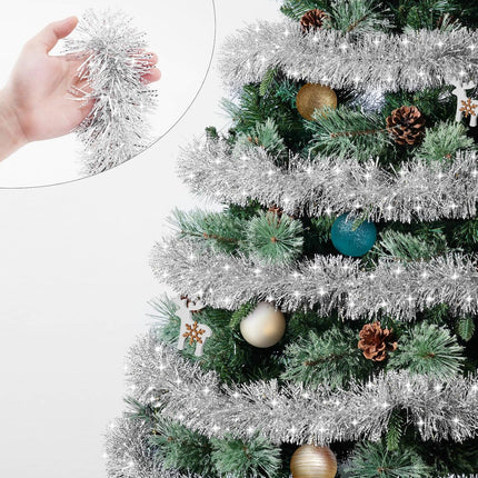 Christmas Silver Tinsel Garland, 33FT – Shimmering Hanging Decor for Trees and Festivities