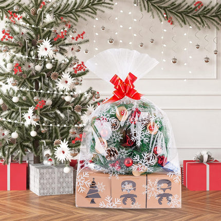 20-Piece Christmas Snowflake Cellophane Bags Set – 10 Pull Bow Bags for Holiday Gifting