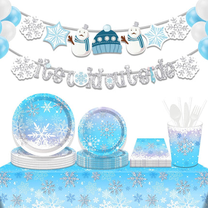 88pcs Snowflake Party Set – Blue Plates, Cups, Napkins for Winter & Christmas