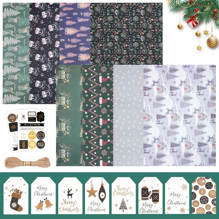 Christmas Wrapping Paper Set – 8 Sheets Pine Snowflake Gift Wraps 27.6x19.7"