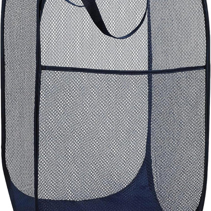 Collapsible Mesh Hamper 14x14x24" – Foldable Laundry Basket, Navy Blue