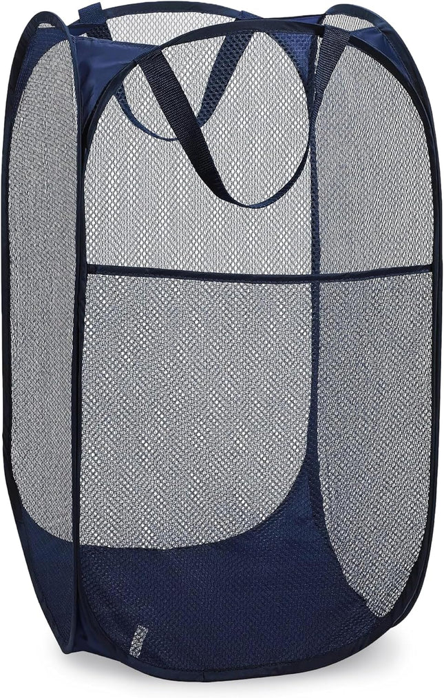 Collapsible Mesh Hamper 14x14x24" – Foldable Laundry Basket, Navy Blue