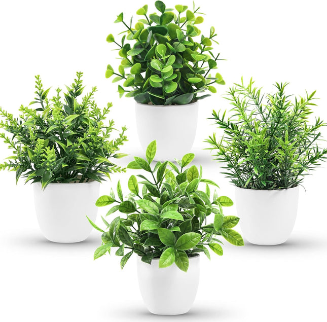 4-Pack Mini Fake Plants – Faux Artificial Plants in Pots for Bathroom & Home Decor