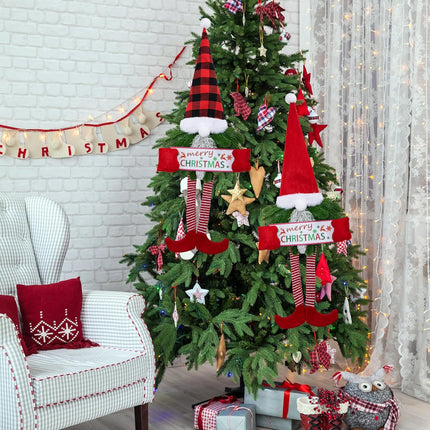 2PCS Hanging Gnome Wreaths – Artificial Pine Xmas Door & Wall Decor
